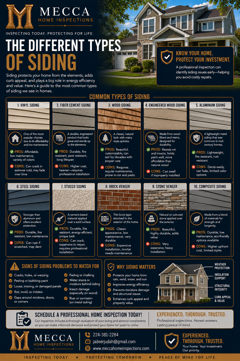 Siding Types guide by Mecca Home Inspections
