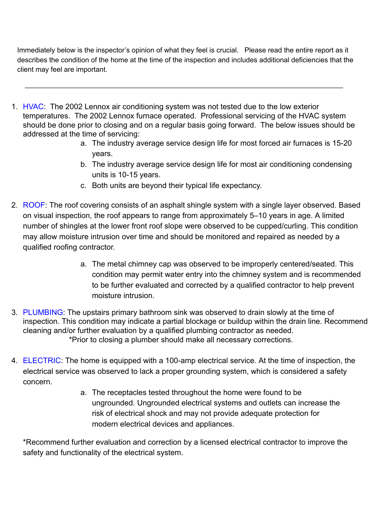 Sample home inspection report page 2